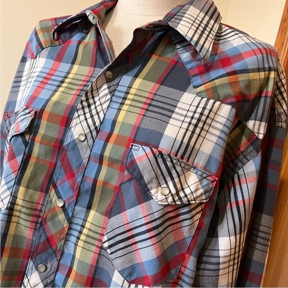 Men’s Lot Wrangler XL Tall Western Plaid Long Sleeve Shirt Pearl Snap Button - Picture 3 of 9